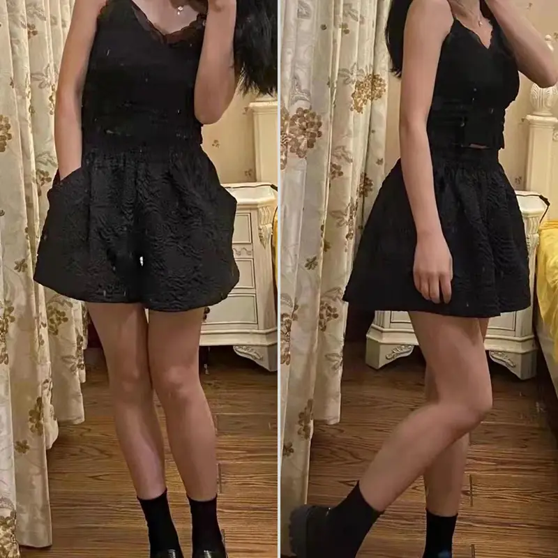 Jacquard Shorts Women Elastic High Waist Pockets Shorts Women Streetwear