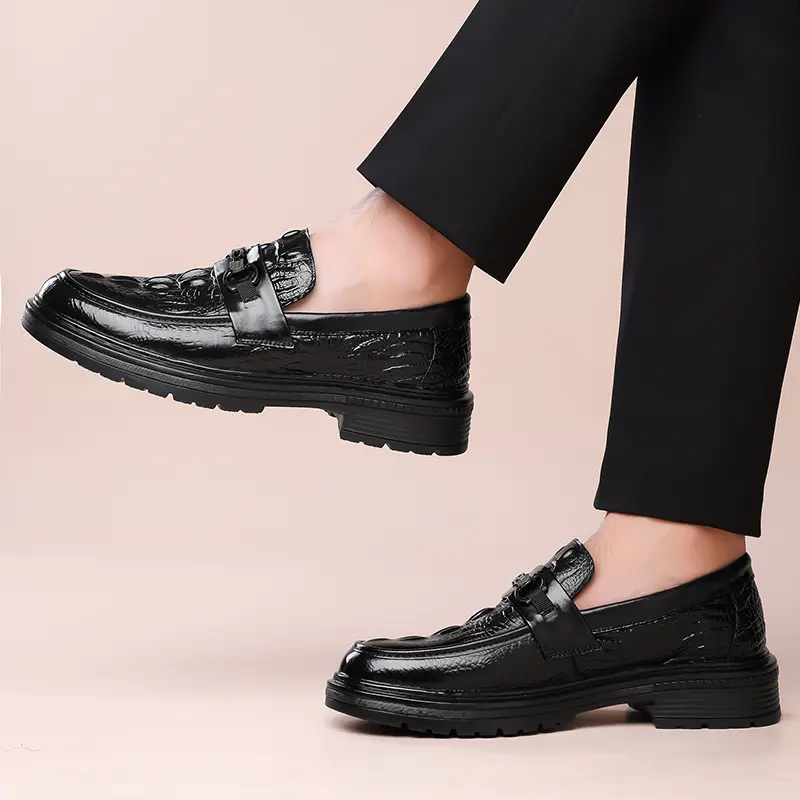 ​Men's Crocodile Embossed Leather Shoes ...