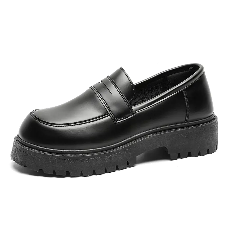 Loafers Men Leather Shoes Thick-Soled Fashion Slip-On Casual Shoes