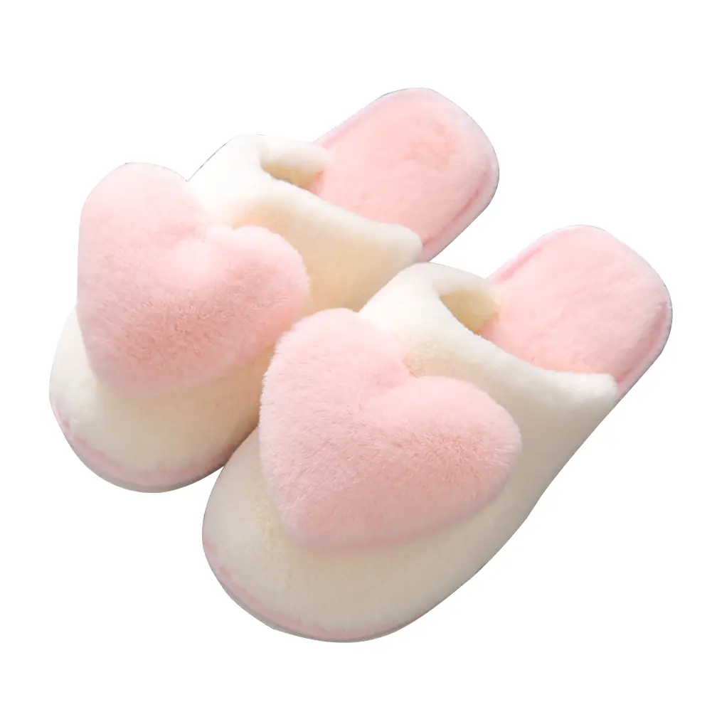 Home Slippers Waterproof Heart Furry ...