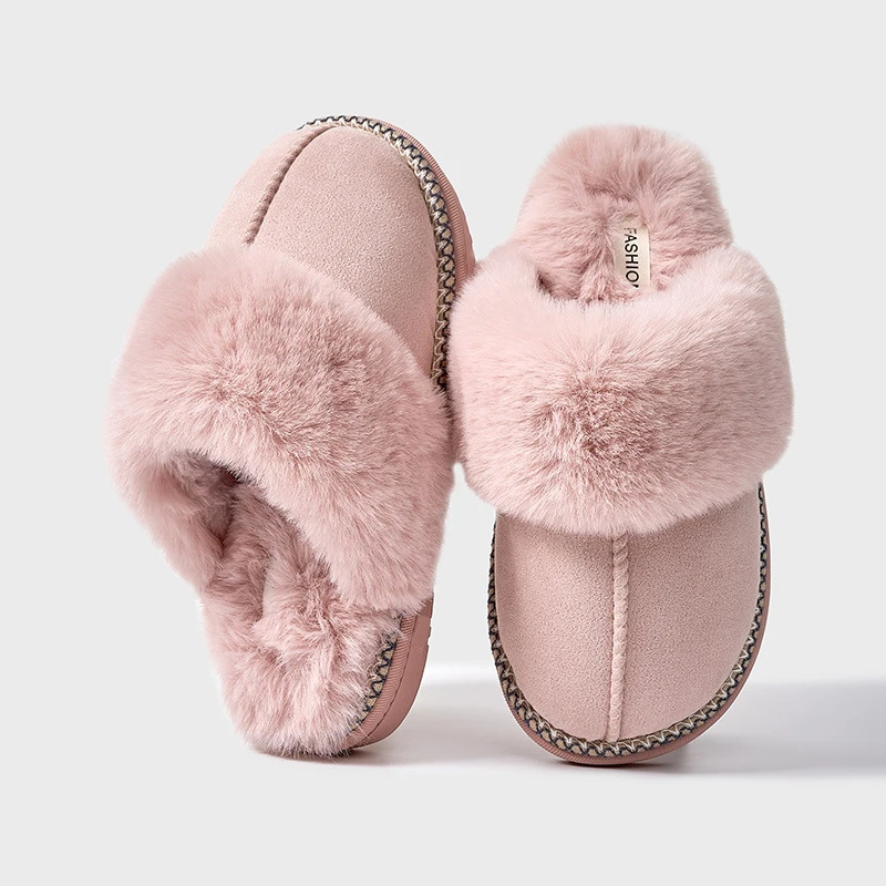 Women Winter House Slippers Lady Girls Fashion Warm Fur Collar Fluffy Slippers Indoor Comfortable