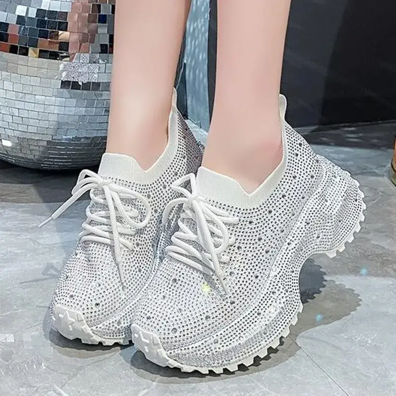 Full Diamond Thick soled Sports Shoes Anti slip Running Shoes Women Fashion Pattern Tennis Casual Dad Sneakers