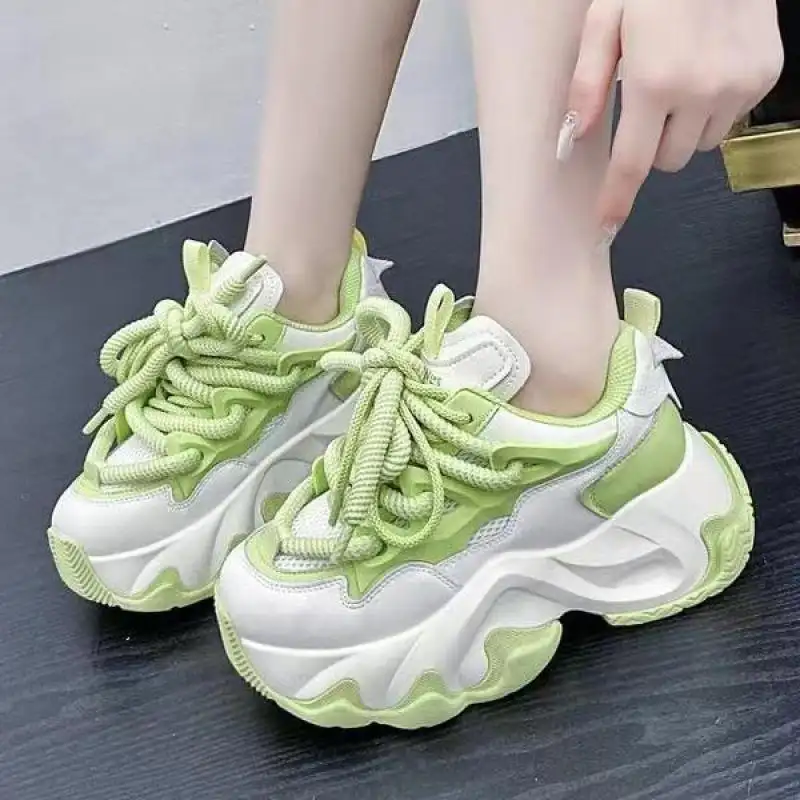 High Platform Sneakers Mesh Leather Thick Sole Dad Shoes Women Spring Autumn Casual Shoes Fashion Chunky Sneakers