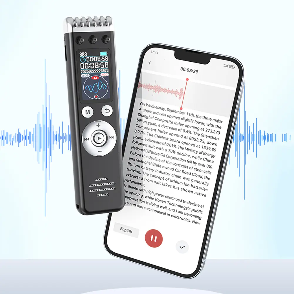 Bluetooth Voice Recorder, Noise-Canceling Digital Voice Recorder, Suitable For Meetings And Lectures