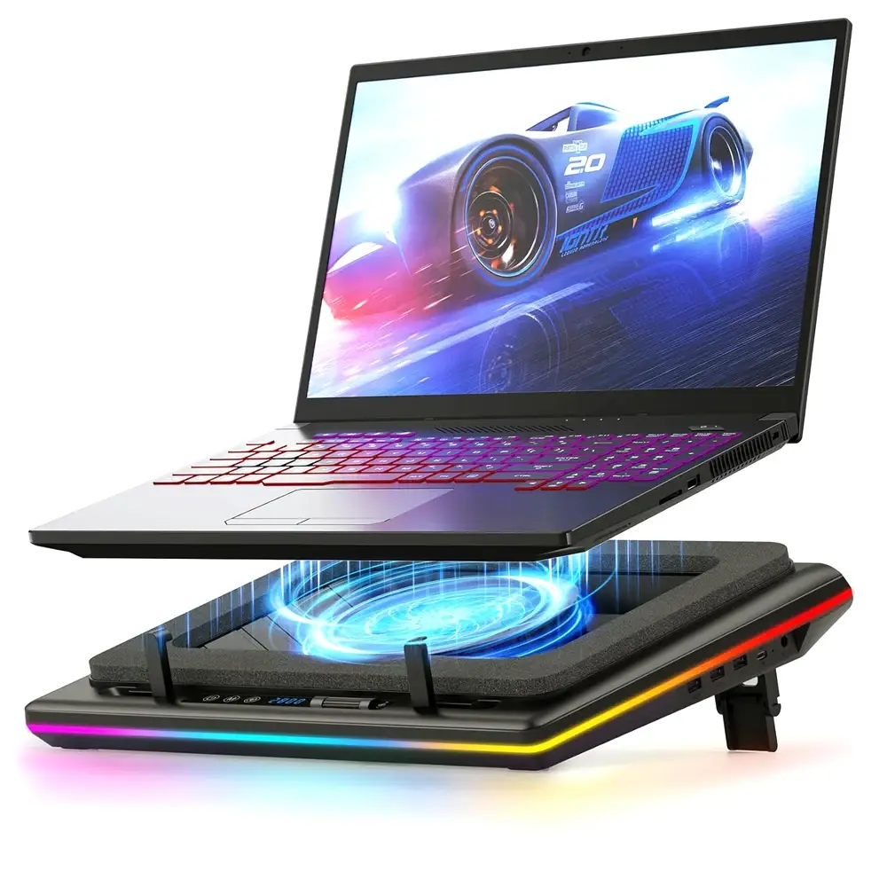 Laptop Cooling Pad Gaming Laptop Cooler Fan with Powerful Turbofan Fast Cooling Laptop 15.6-21Inch Adjustable Speed Touch Control