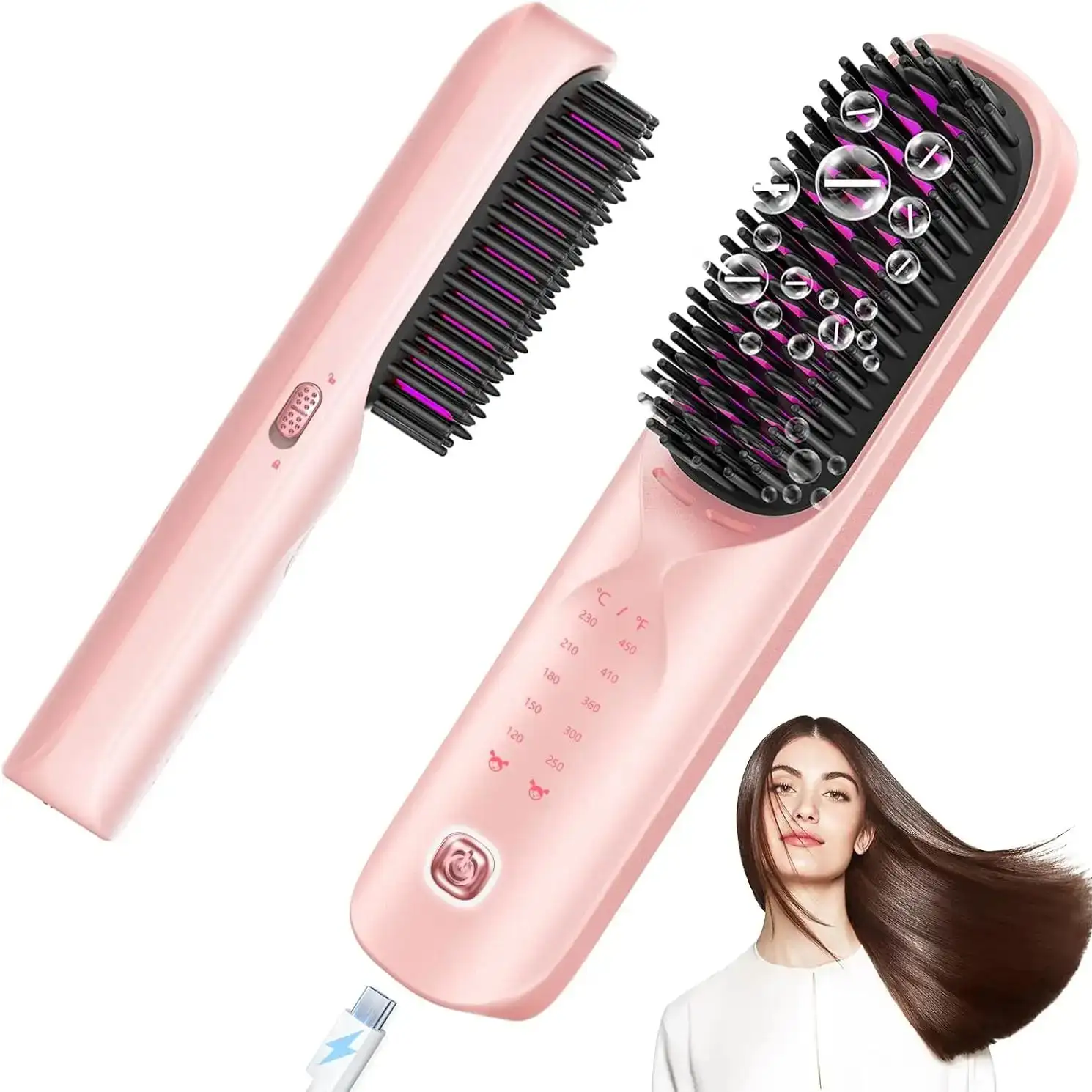 Cordless Hair Straightener Brush 10,000mAh Portabl...