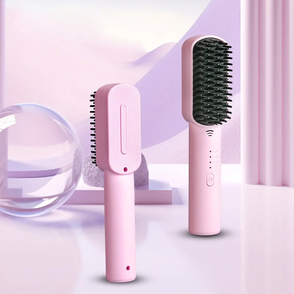 Wireless Hair Straightener Brush Hot Comb Iron USB Rechargeable Fast Heating Electric Hair Brushes