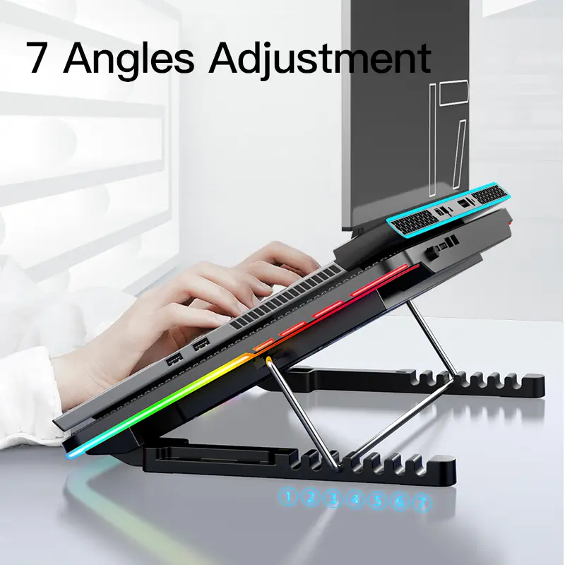 RGB Lighting 6 Fans LED Screen 12-15.6 Inch Laptop Cooling Pad With Mobile Phone Holder
