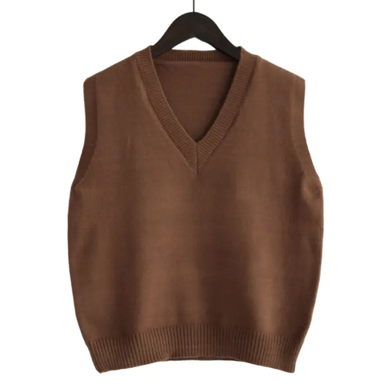 Sleeveless V-Neck Sweater Vest Women Solid Color All-match Pullovers Waistcoats Tops