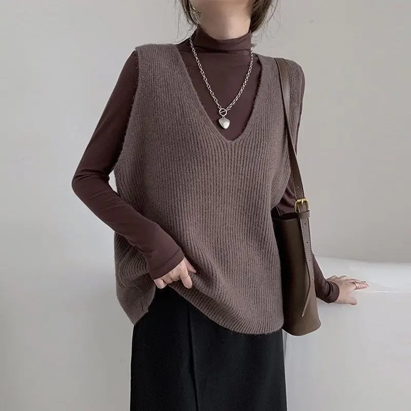 Retro Lazy Big V-Neck Knitted Vest Versatile Loose And Slimming Vest