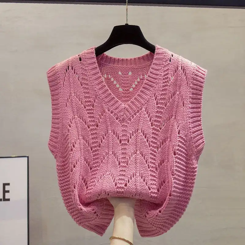 V-neck Openwork Knitted Vest Women'sr New Loose Outer Wear