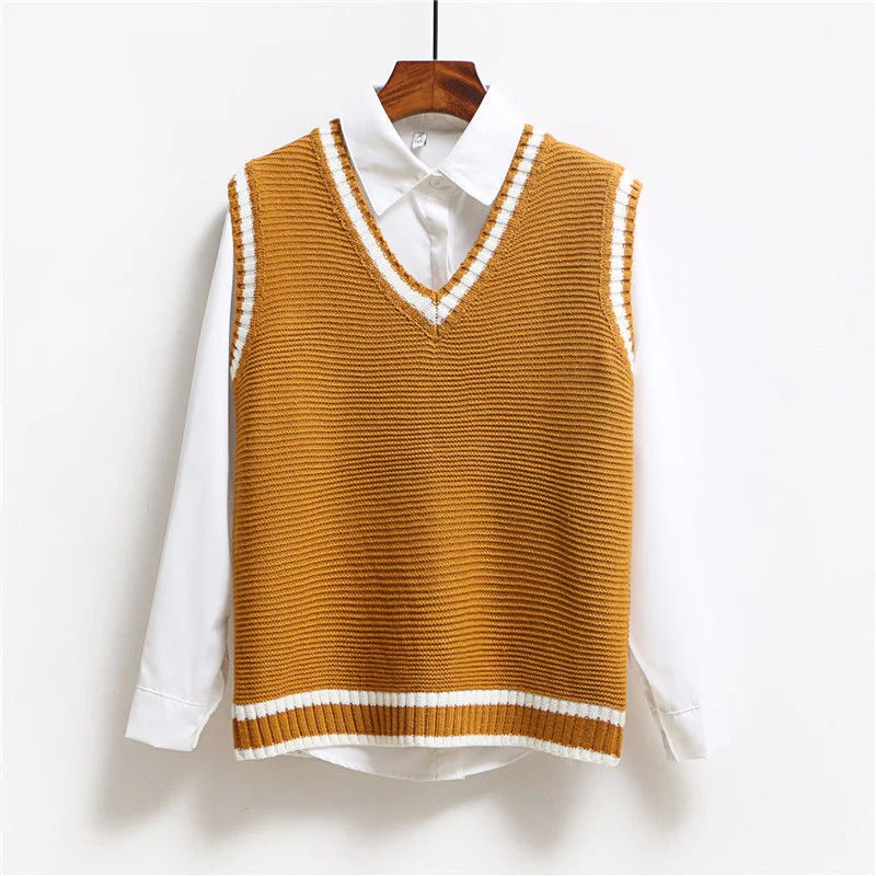 Fashion Women Sleeveless Sweater Vest V Neck Knitted Pullover Female