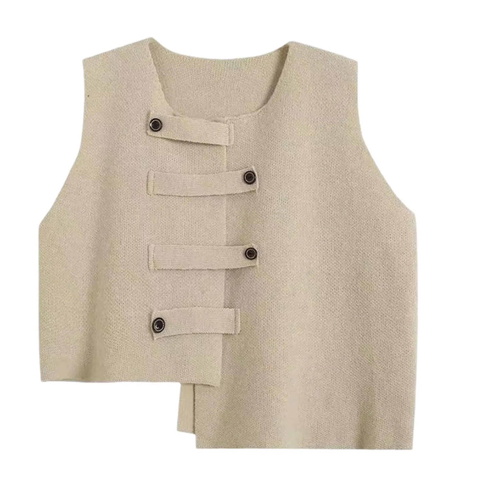 Women Solid Button O-Neck Sleeveless Casual Sweater Knitted Cardigan Vest Coats