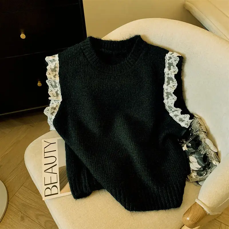 Style Knitted Vest Sweater Round Neck Pullover