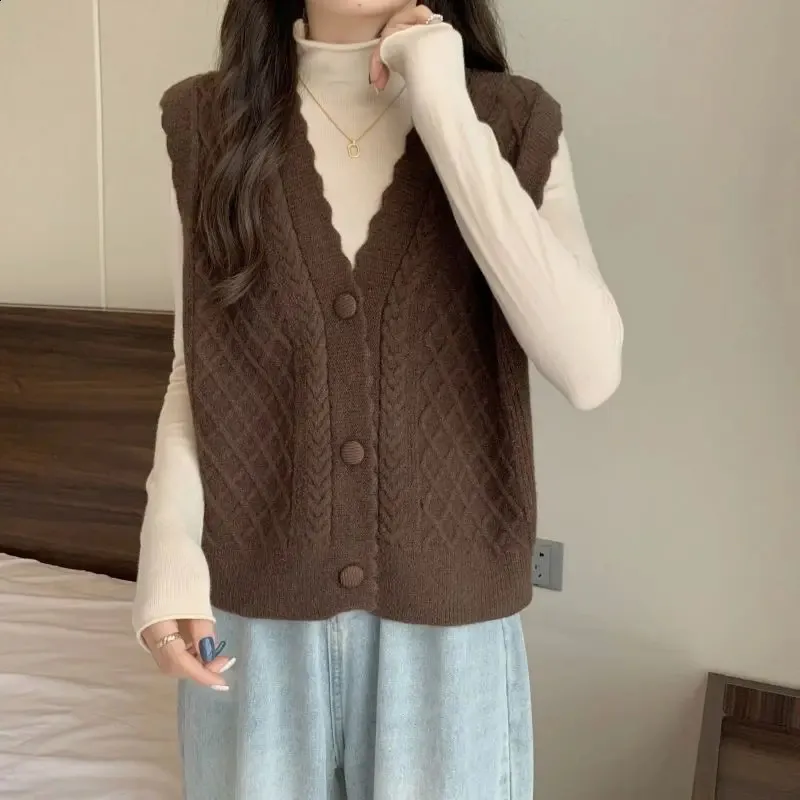 Fashion V Neck Sweater Vest Woman Sleeveless Cardigan Waistcoat Knitwear