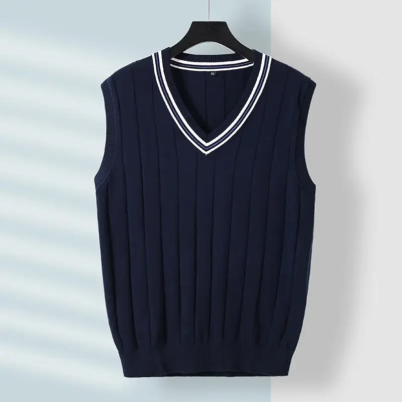 Sweater Vest Sleeveless V Neck Spliced Men Jumpers Knitted