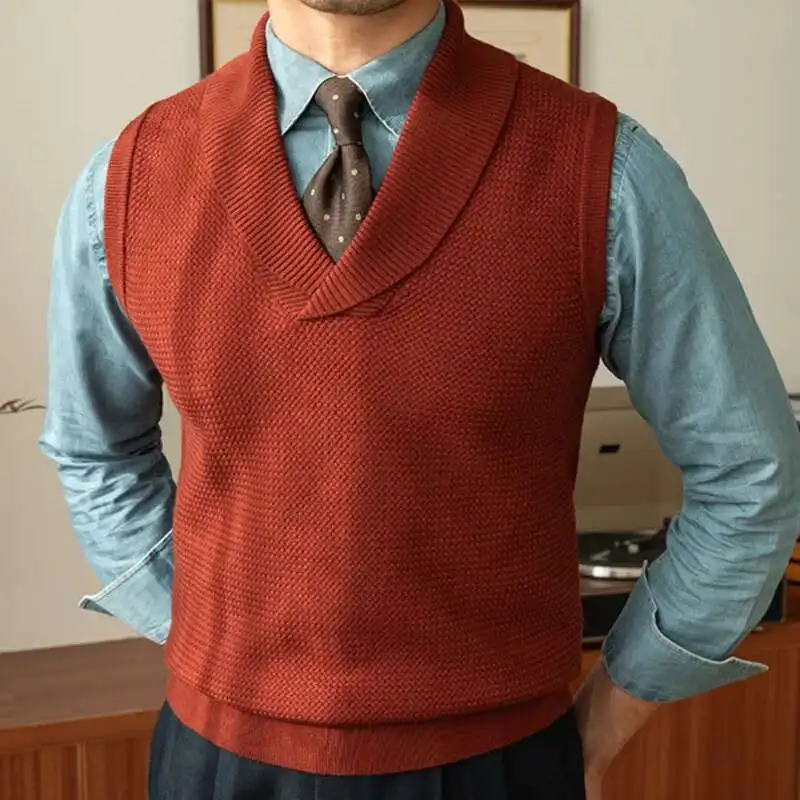 Men Commuter Pullover Sweater Vest Retro Warm Knitted Sweater For Men