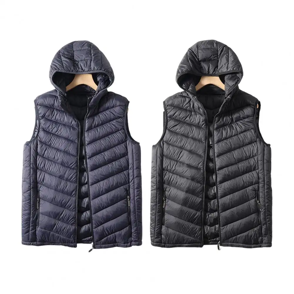 Lightweight Padded Men Vest Thermal Down Jacket Stylish Winter Vest Coat Padded Hooded For Warm Casual Cotton Waistcoat