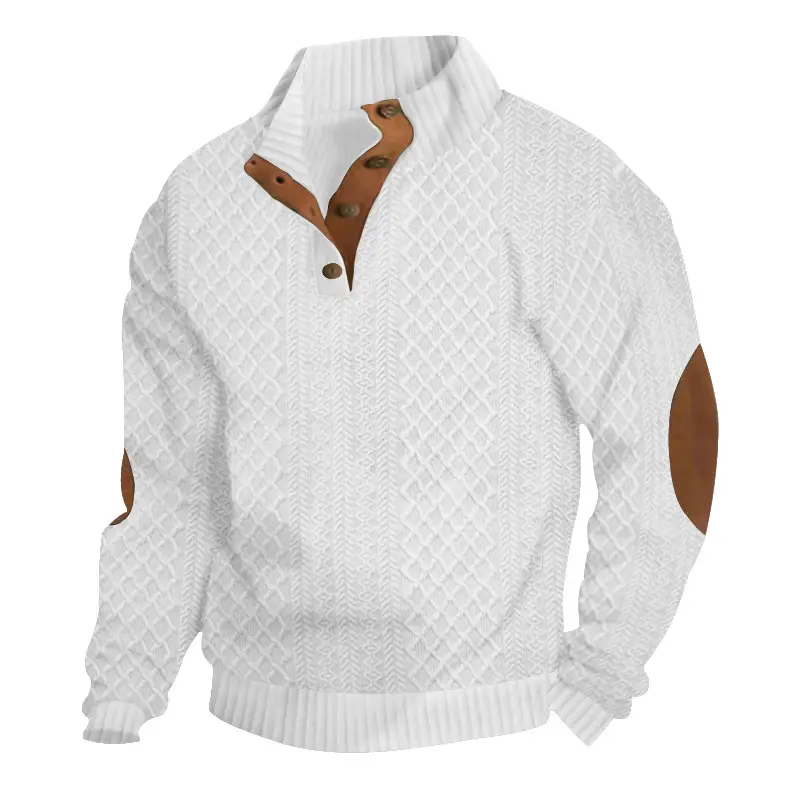 Men's Casual Stand-Up Collar Long-Sleeved Jacquard Knitted Pullover Sweater