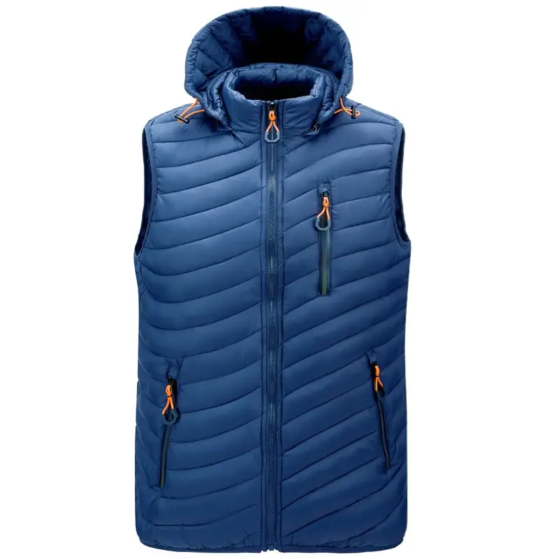Fashion Casual Pockets Waistcoat Windproof Jacket Winter Male Men Sleeveless Down Vests Solid Hooded Vest Men Jackets