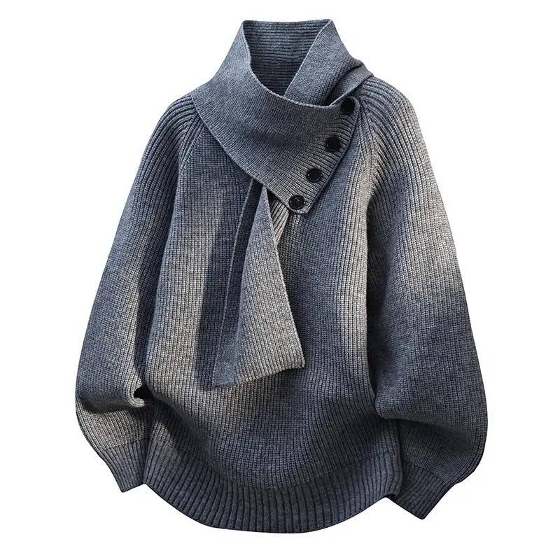 Fashion Design Men Scarf Collar Pullover Sweaters Men Outwear Loose Knitted Sweaters