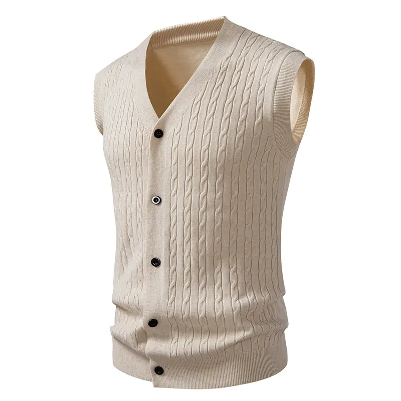 Men's Knit Vest Sleeveless Sweater Cardigan Fashion V-Neck Solid