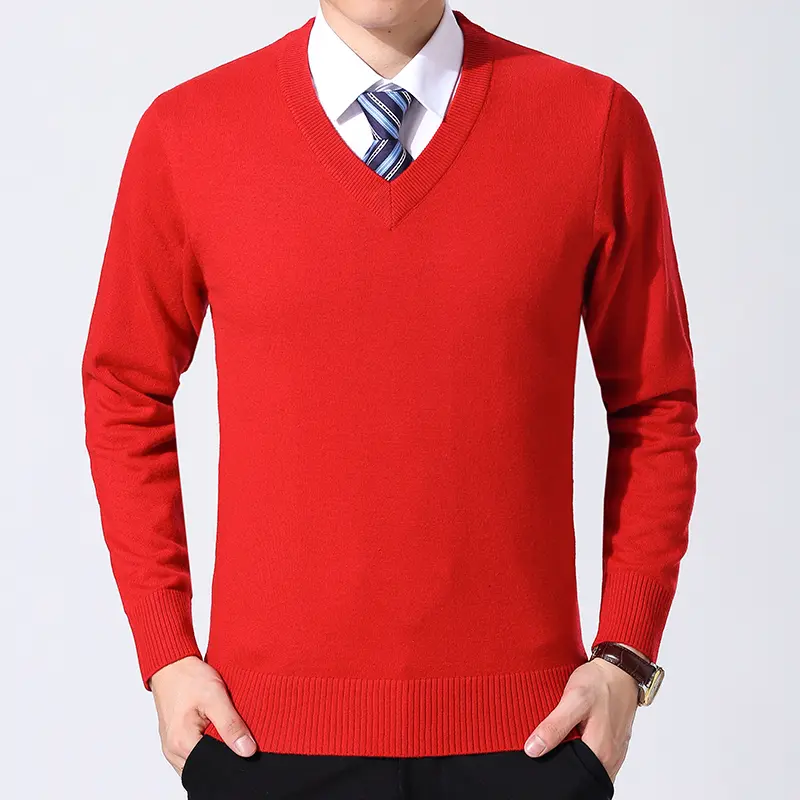 Sweater Men Pullover V Neck Slim Fit Jumpers Knitting Thick Warm Style Casual Men Clothes