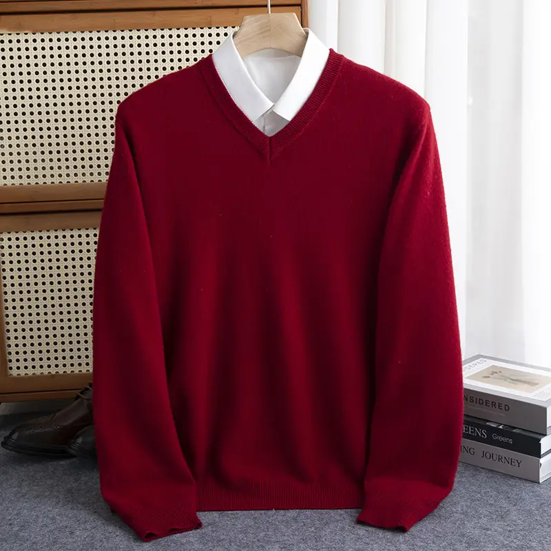 Sweater Men's V-Neck Pullovers Knit Long Sleeve High-End Jumpers Tops