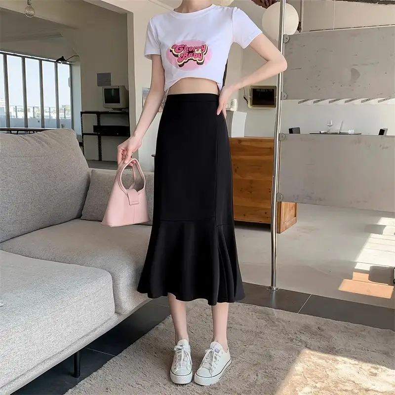 Slimming High-Waisted A-Line Short Fishtail Skirt