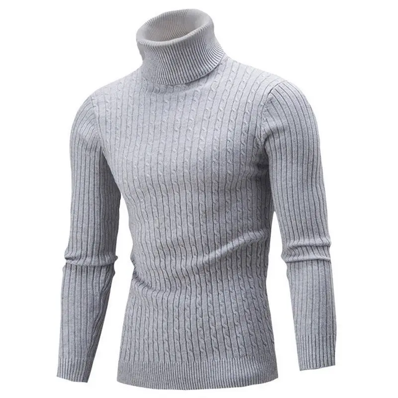 Turtleneck Pullovers Sweaters Men Solid Color Long Sleeve Knitting Sweater Thickening