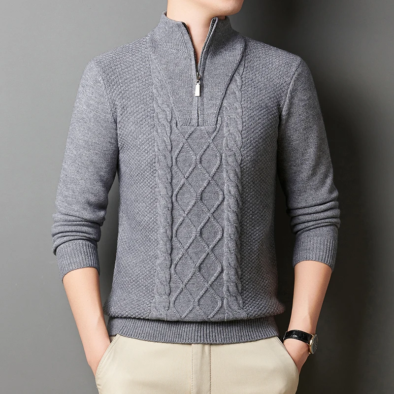 Men's Wool Sweater Half-Zip High-Neck Pullover Thickened