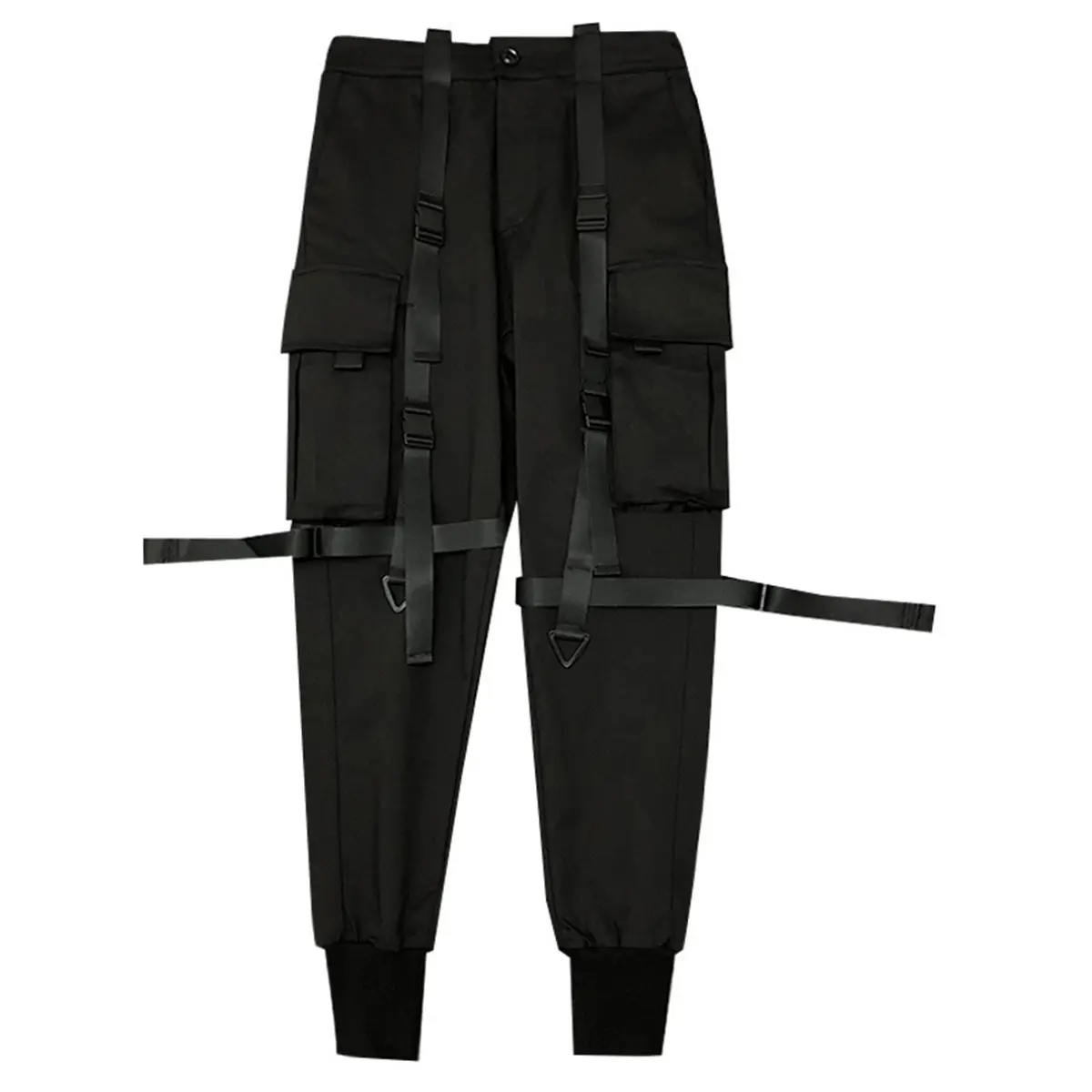 Black Cargo Pants Hip Hop Joggers Men Loose Multi-...