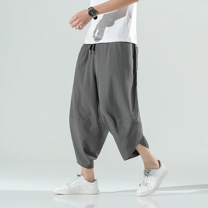 Men Harem Pants Men Harajuku Streetwear Pants Male Vintage Solid Color Calf-Length Trousers