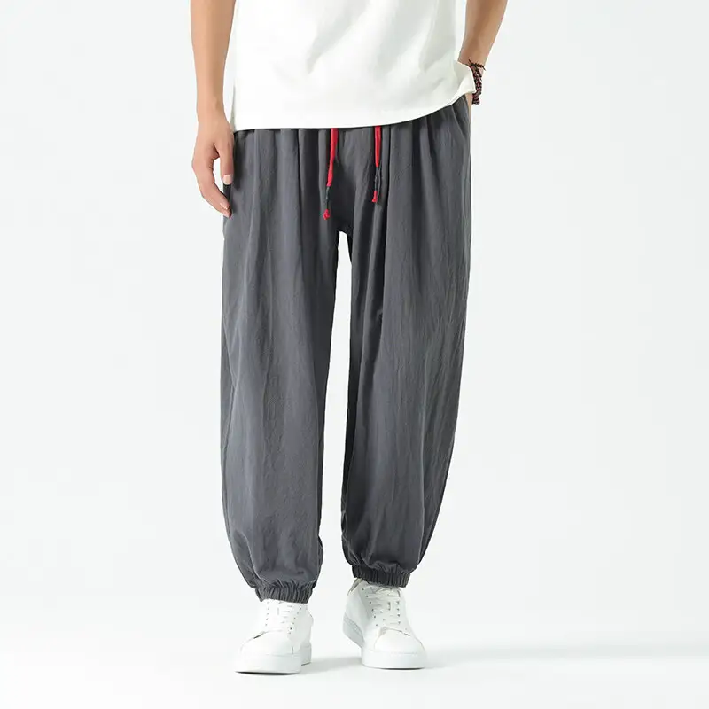 Men's 100% Cotton and Hemp Pants Loose Drawstring Lantern Pants Harem Pants Casual Pants