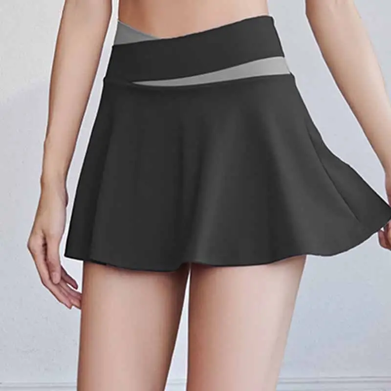 Women Fake Two Pieces Fitness Crossover High Waist Breathable Skort