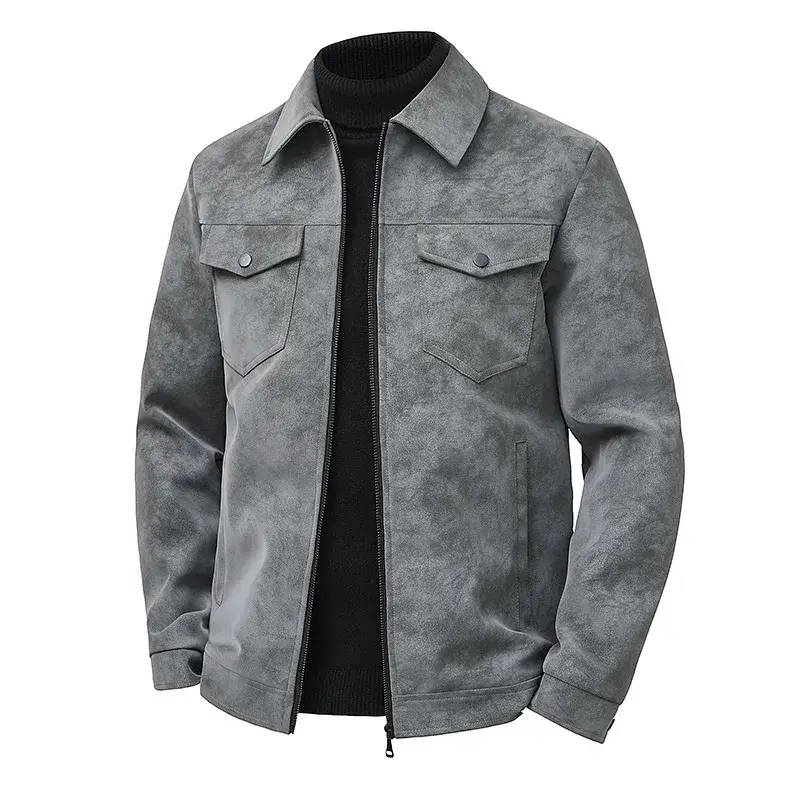 Casual Loose Fit Leather Jacket Men's Vintage Trendy Stand Collar Outerwear Fashion Coat