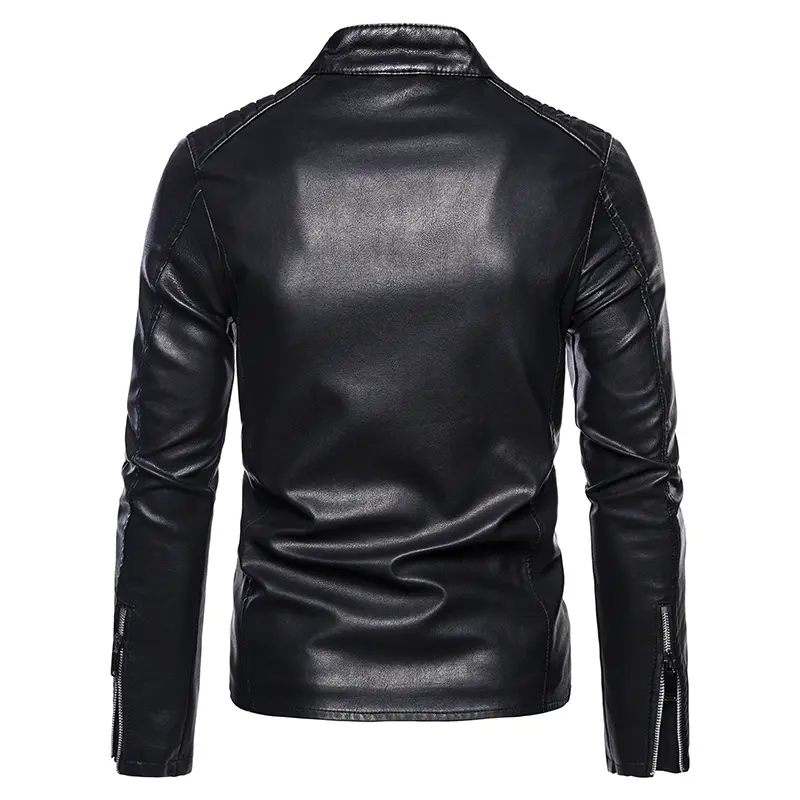 Men Stand Collar Slim Fit PU Leather Jacket Casual Coat