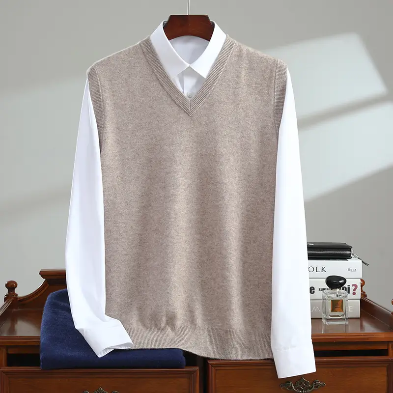 Men's V-Neck High-End Sleeveless Vest Business Casual Loose Thick Sweater