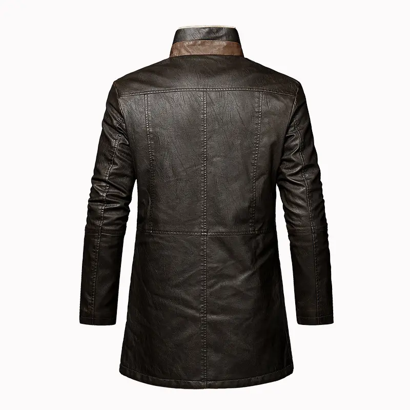 Men Coat Long Leather Jacket Casual Coats Vintage Fleece Large Lapel Coat