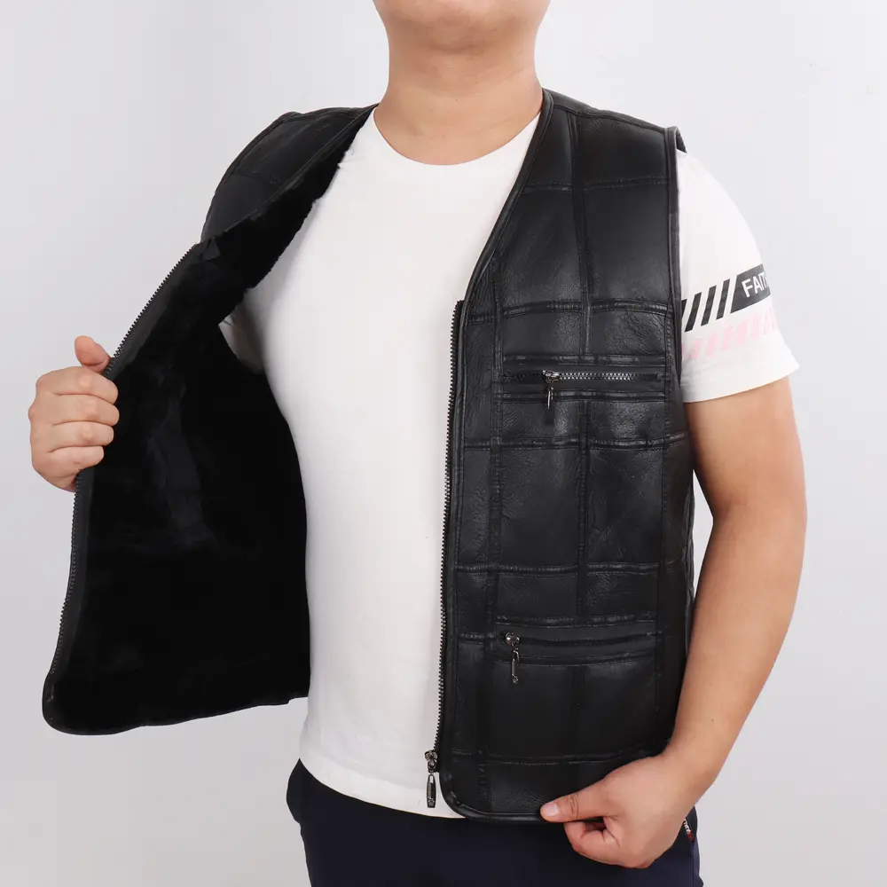 Male Winter Thick Warm Genuine Sheepskin Leather Vests Casual Men Natural Sheepskin Leather Gilets Fashion Real Leather Vest