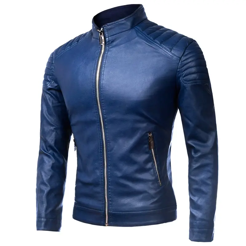 Men Stand Collar Slim Fit PU Leather Jacket Casual Coat