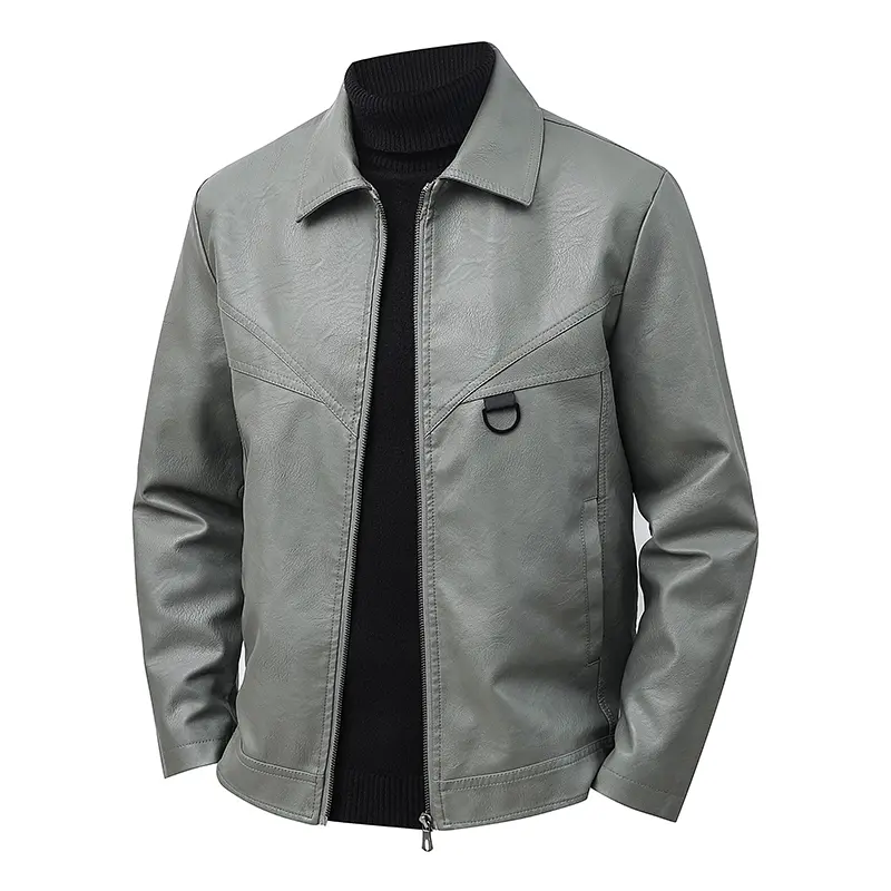 Men’s Fashion Slim Lapel Leather Jacket Retro Business Style Leather Coat