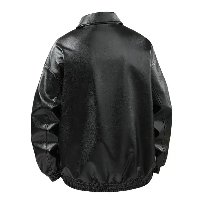 Men’s Casual Fashion PU Leather Set Cool Streetwear Loose Leather Jacket