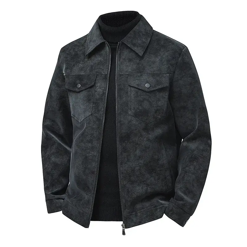 Casual Loose Fit Leather Jacket Men's Vintage Trendy Stand Collar Outerwear Fashion Coat