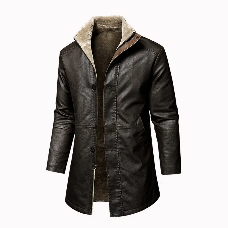 Men Coat Long Leather Jacket Casual Coats Vintage ...