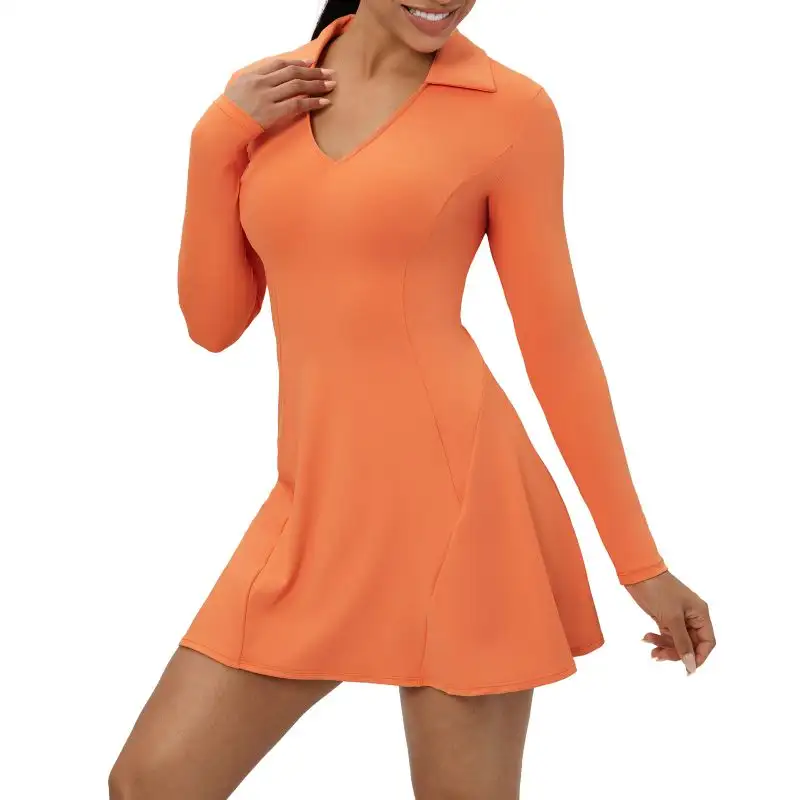 Women Long Sleeve Tennis Dress Breathable Quick-Dr...