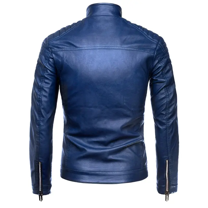 Men Stand Collar Slim Fit PU Leather Jacket Casual...