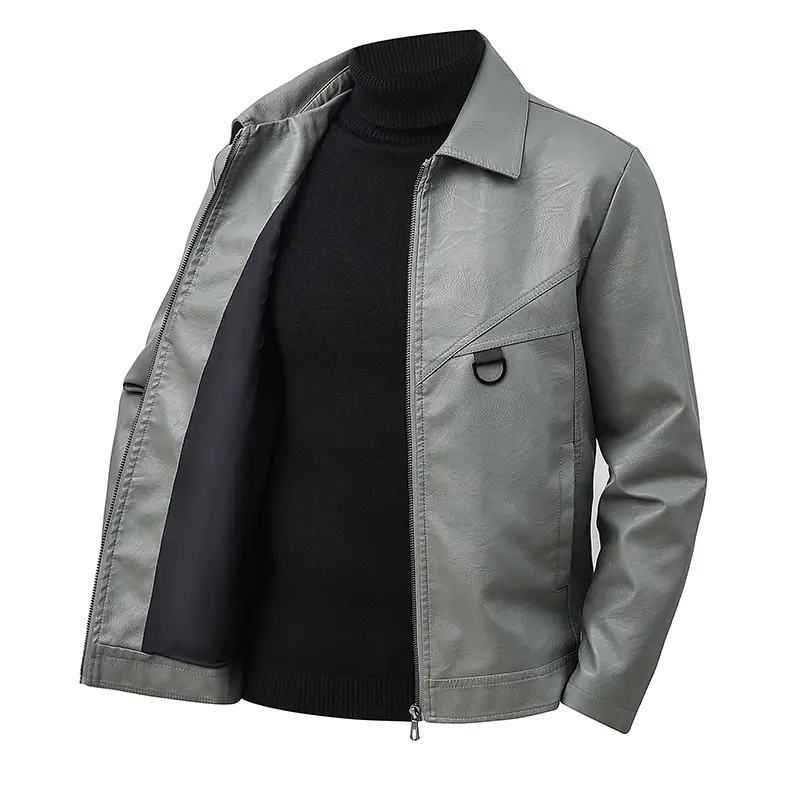Men’s Fashion Slim Lapel Leather Jacket Retro Bu...