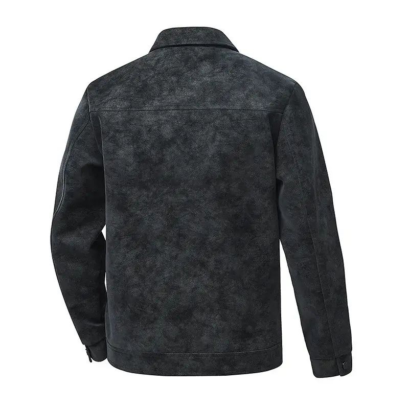 Casual Loose Fit Leather Jacket Men's Vintage Tren...