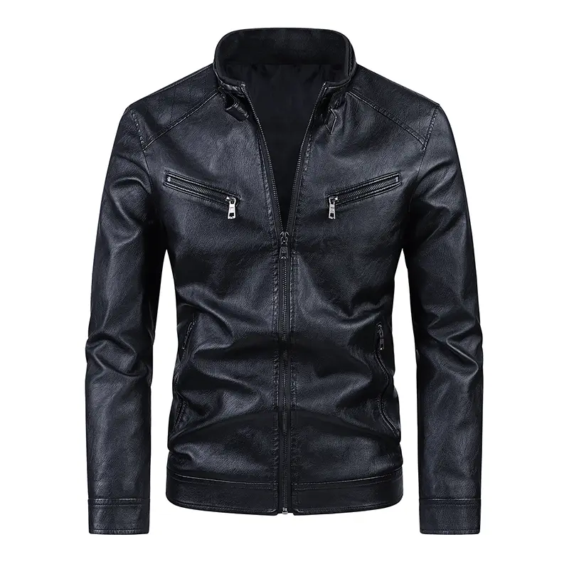 Men's Slim Fit Leather Jacket PU Casual Motorcycle Zipper Fashion Outerwear Coat